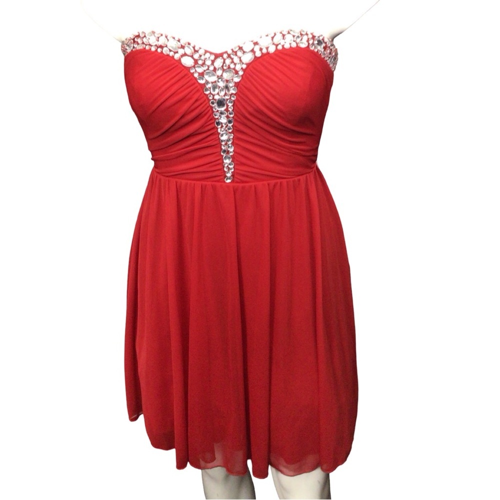 Speechless Red Strapless Mini Dress with Embellished Neckline